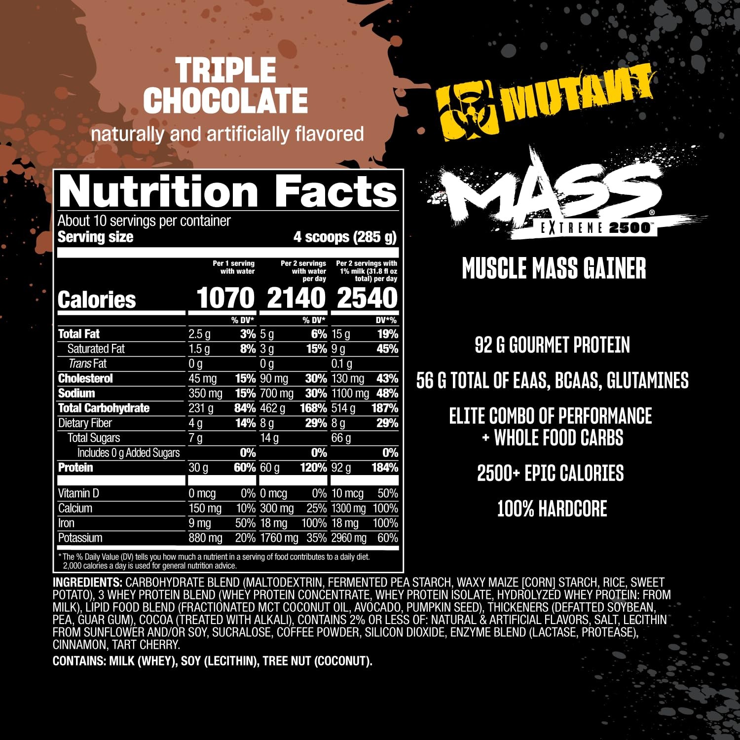 Mass Gainer Whey Protein Powder 2500 High Calorie Triple Chocolate 6 lbs