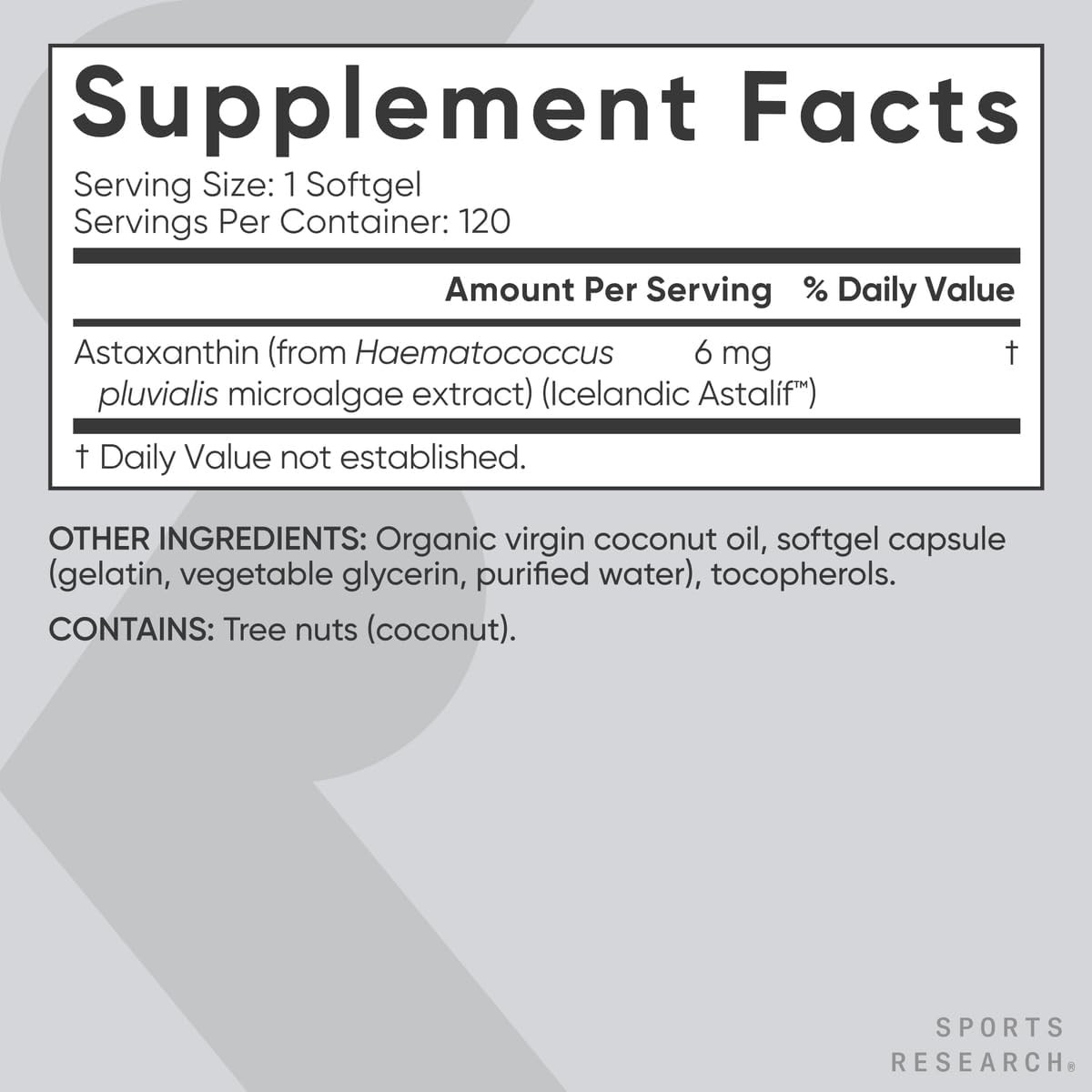 Microalgae Astaxanthin Softgels w/ Organic Virgin Coconut Oil (120pk)