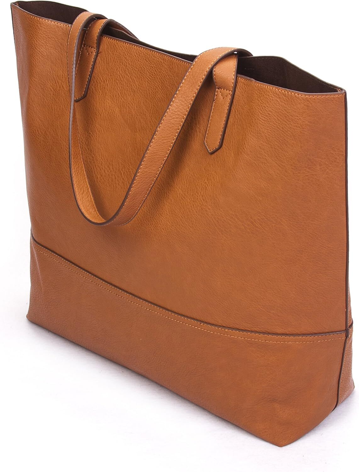 Large Vegan Leather Tote – Womens Slouchy Shoulder Bag with Open Top Tan