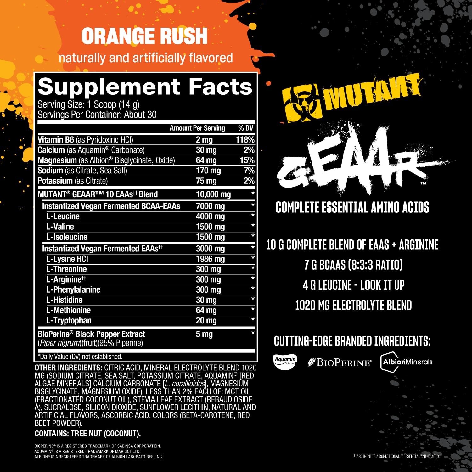 Mutant GEAAR 9.4g of EAA Powder + Arginine, 7g BCAAs, 4g Leucine, Electrolyt…