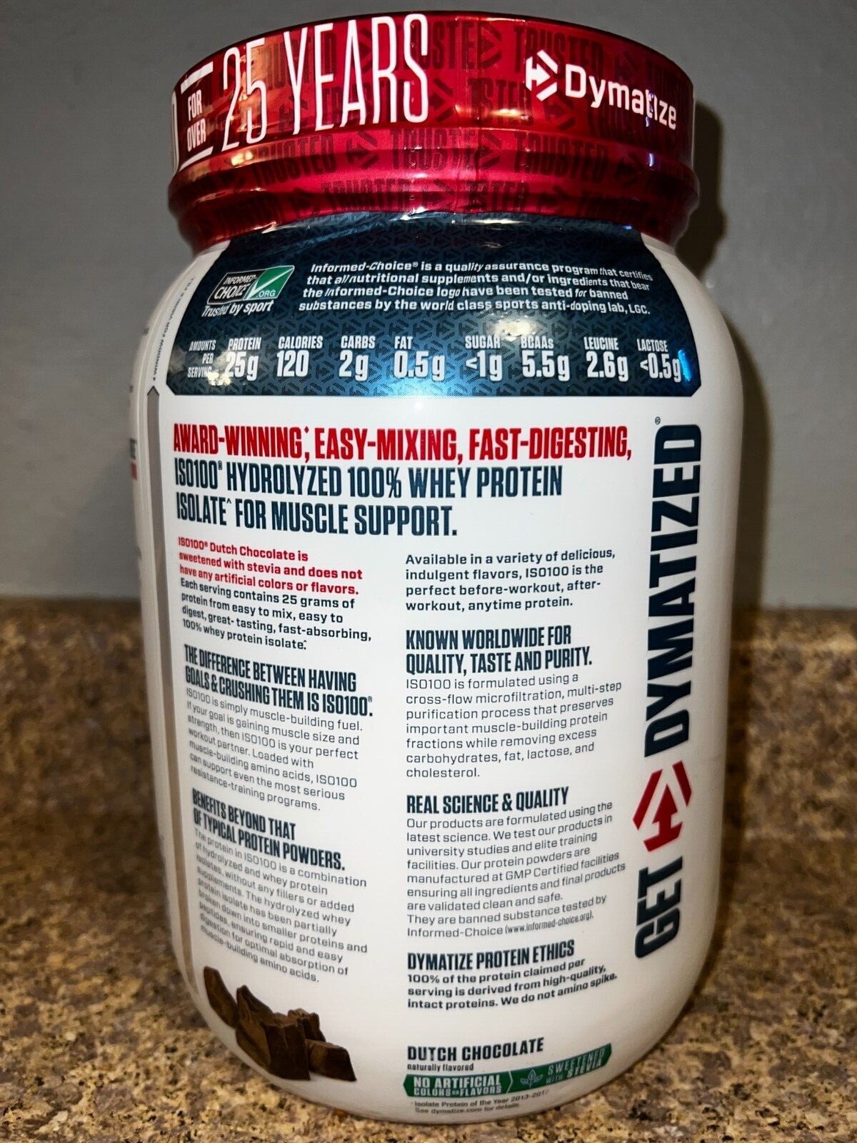 1.6 LB 23 Servings ISO100 DUTCH CHOCOLATE DYMATIZE 