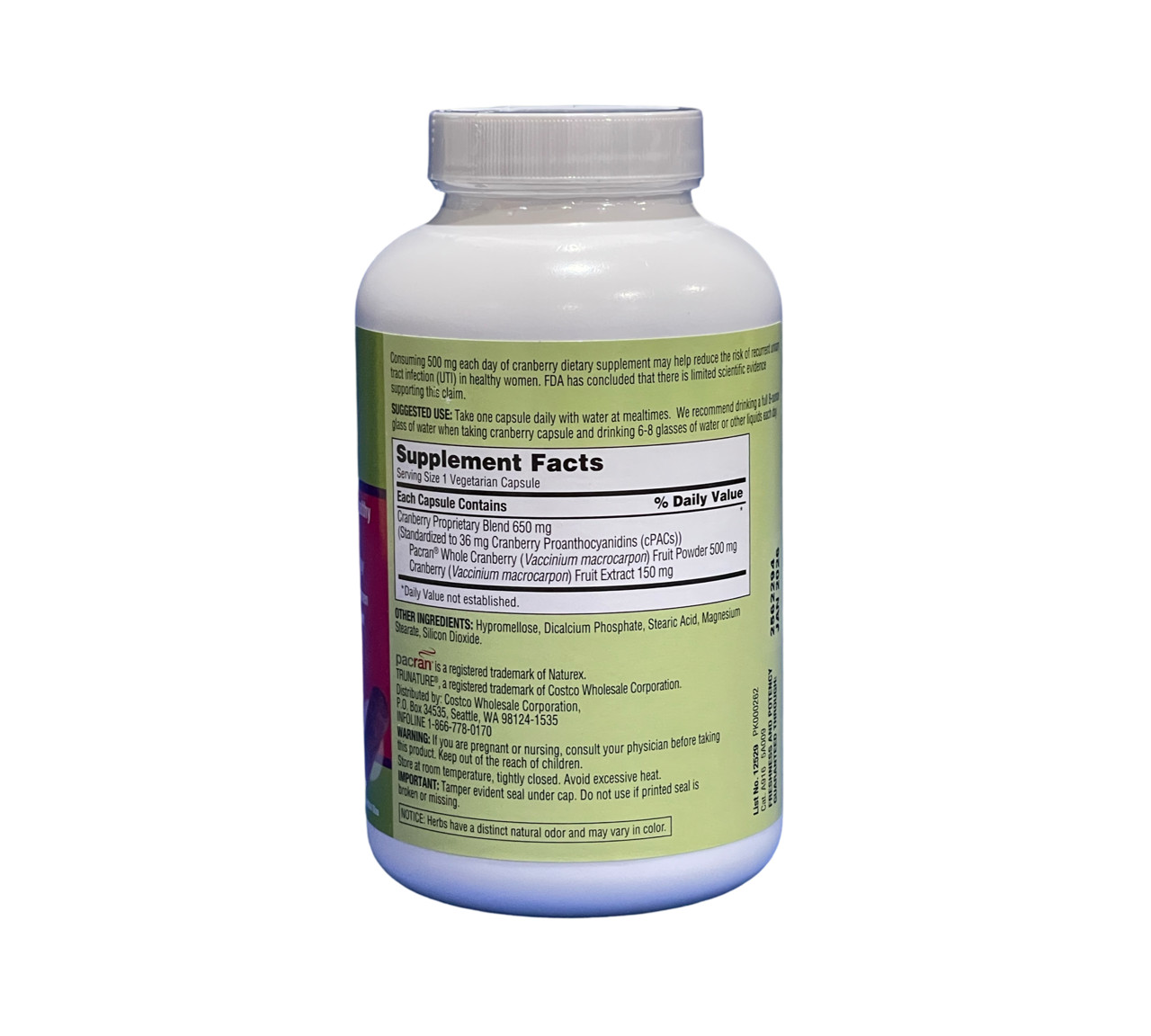 Trunature CRANBERRY 650mg, 140 Capsules one per day Supports a Healthy Urinary T