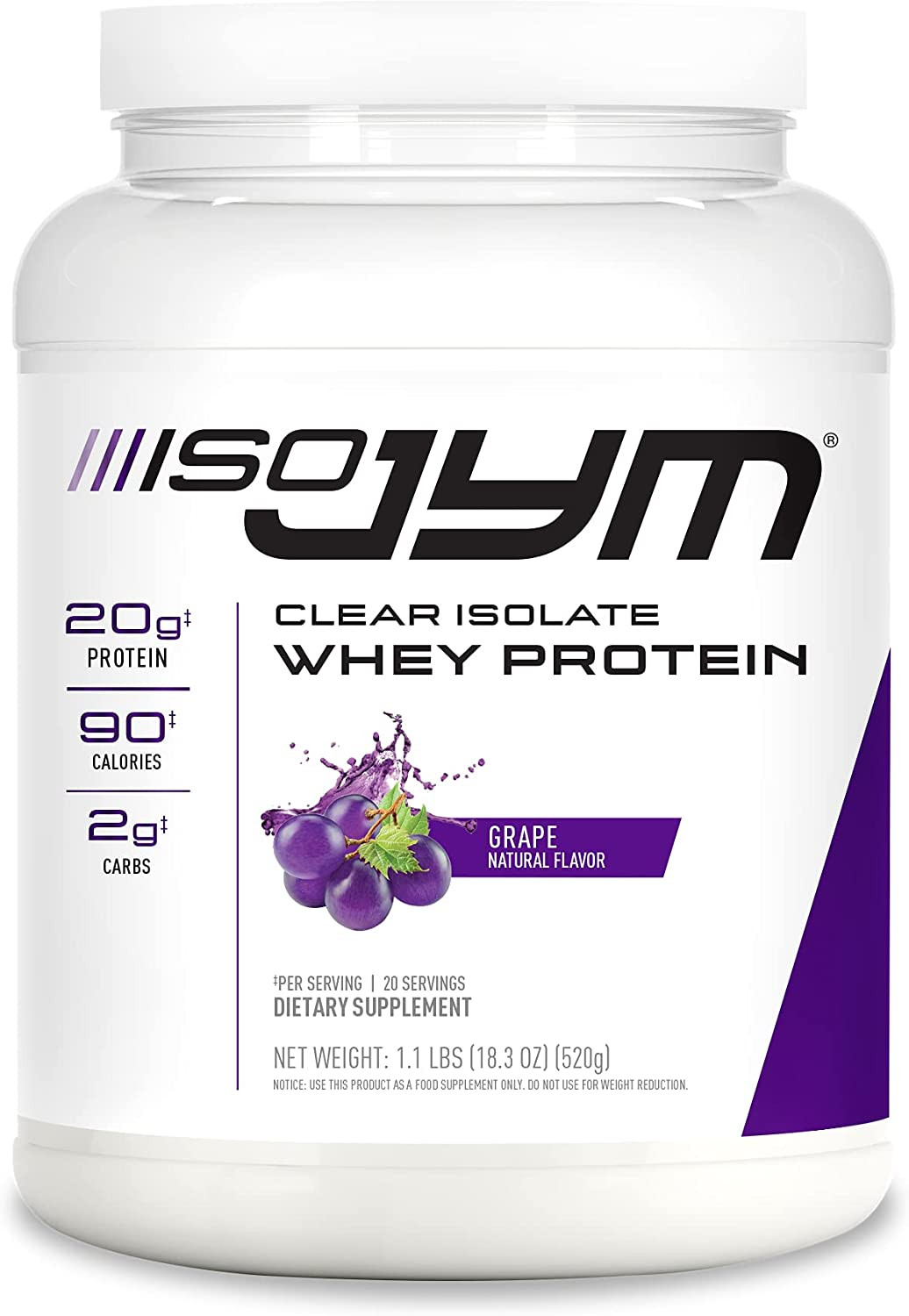 Iso Jym 90 Calories 100% Whey Protein Isolate Zero Fat Zero Sugars Mixes Clear,