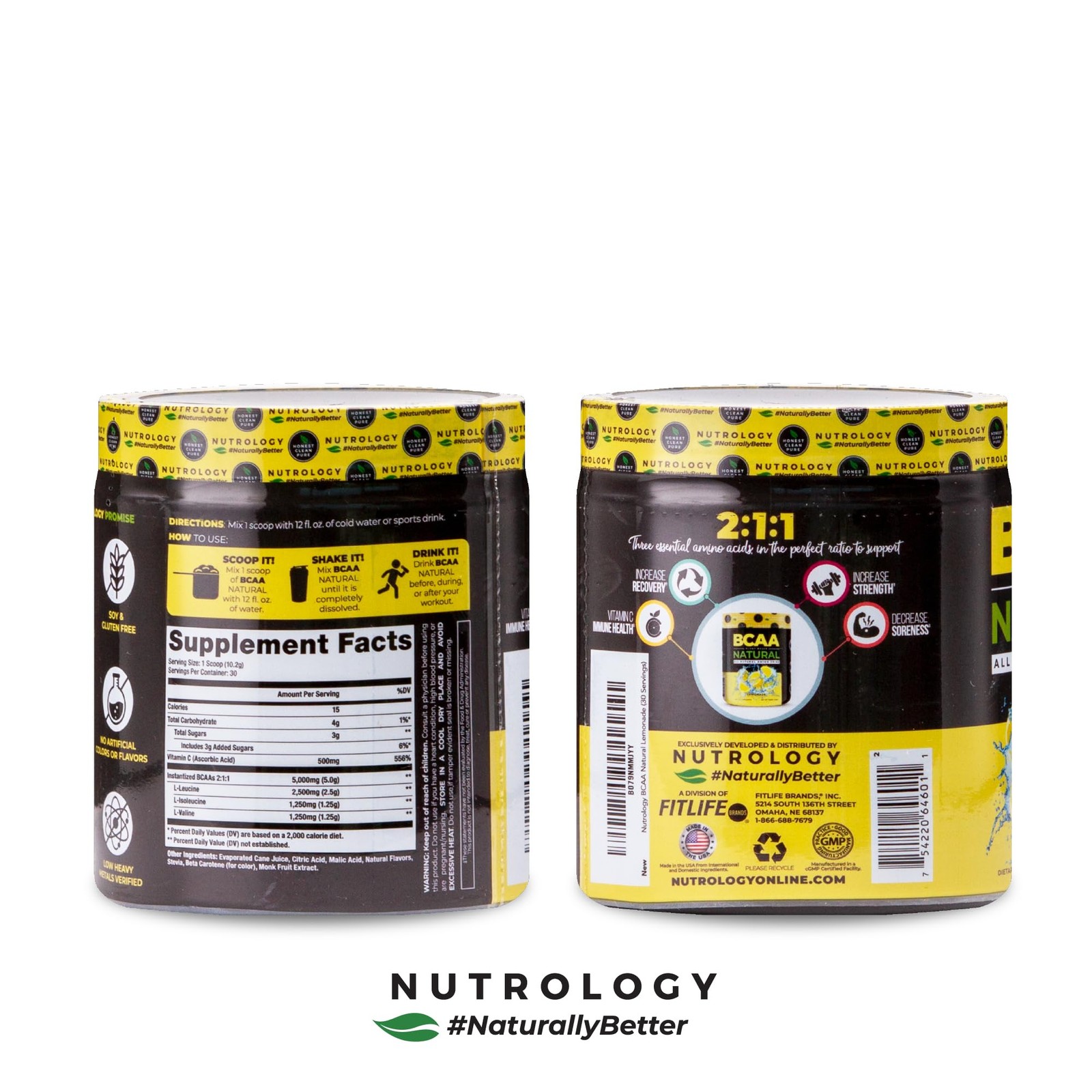 Nutrology BCAA Natural Plant Based BCAA Powder, Lemonade Flavor, Optimized 2…