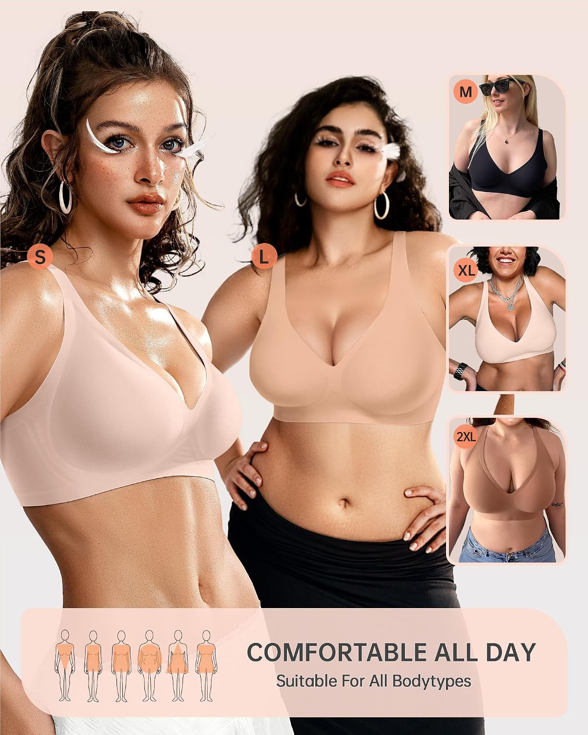 Womens Deep V Bras Wireless Comfortable Bra Supportive No Underwire Bras Tshirt