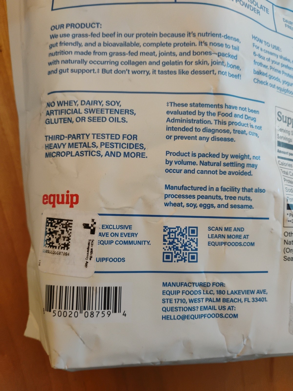 Equip Foods Prime Protein Powder Grass Fed Beef Protein Cookies Cream New 01/28