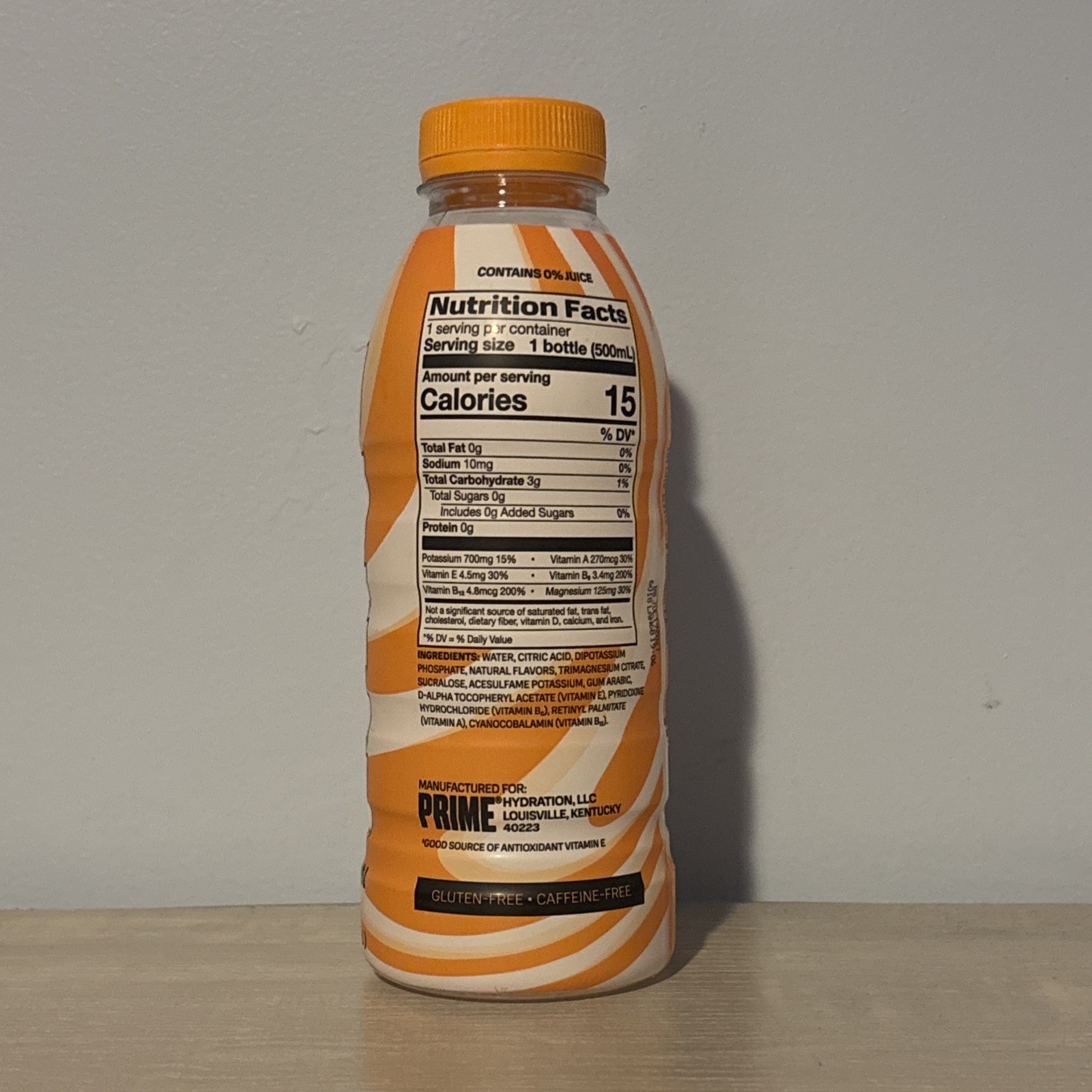 *NEW* Prime Hydration Drink Orange Swirl Gluten-Free Caffeine-Free 16.9 fl oz