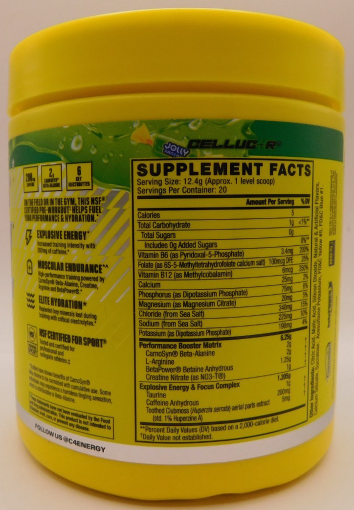 C4 Sport Pre Workout Powder Jolly Rancher Green Apple 8.7oz Exp: 2/27+ New