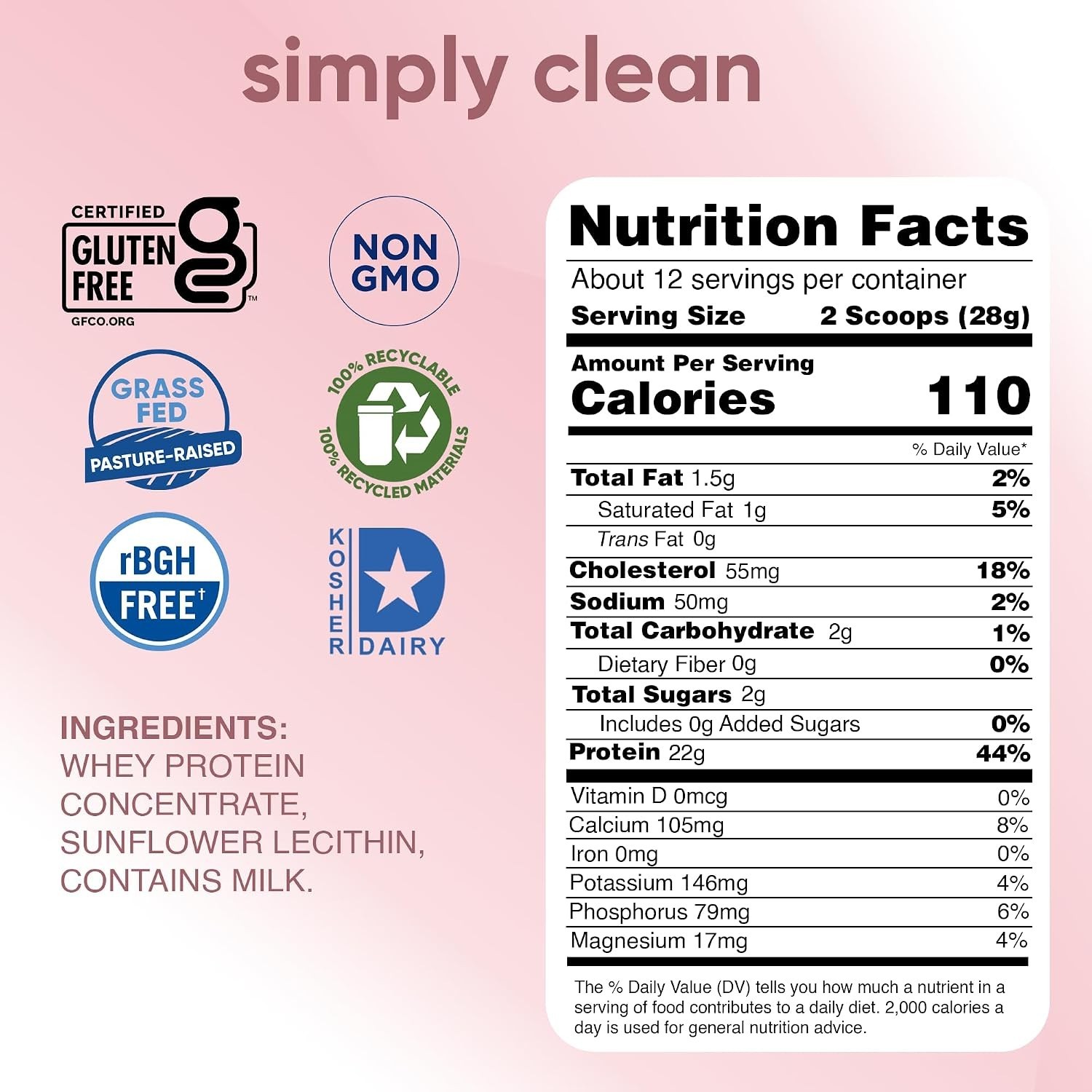 Simply Tera’s Pure Whey Protein Powder Unflavored 12 Oz Grass Fed Non-GMO Kosher
