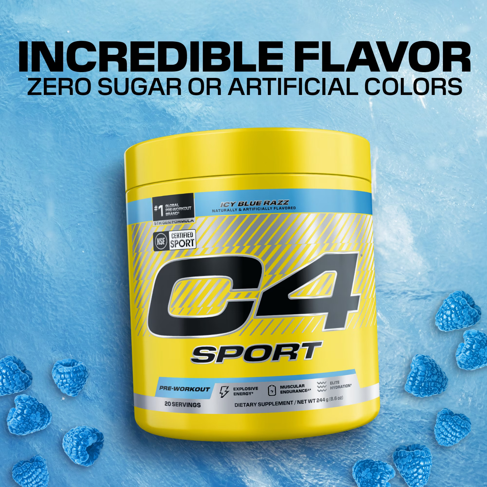 C4 Sport Pre Workout Powder Icy Blue Razz 20 Servings Energy Performance