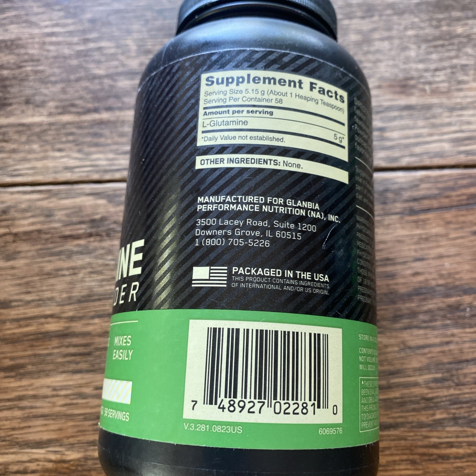 Optimum Nutrition ON Glutamine Powder Unflavored 10.58 oz (300 g) Exp 02/2028