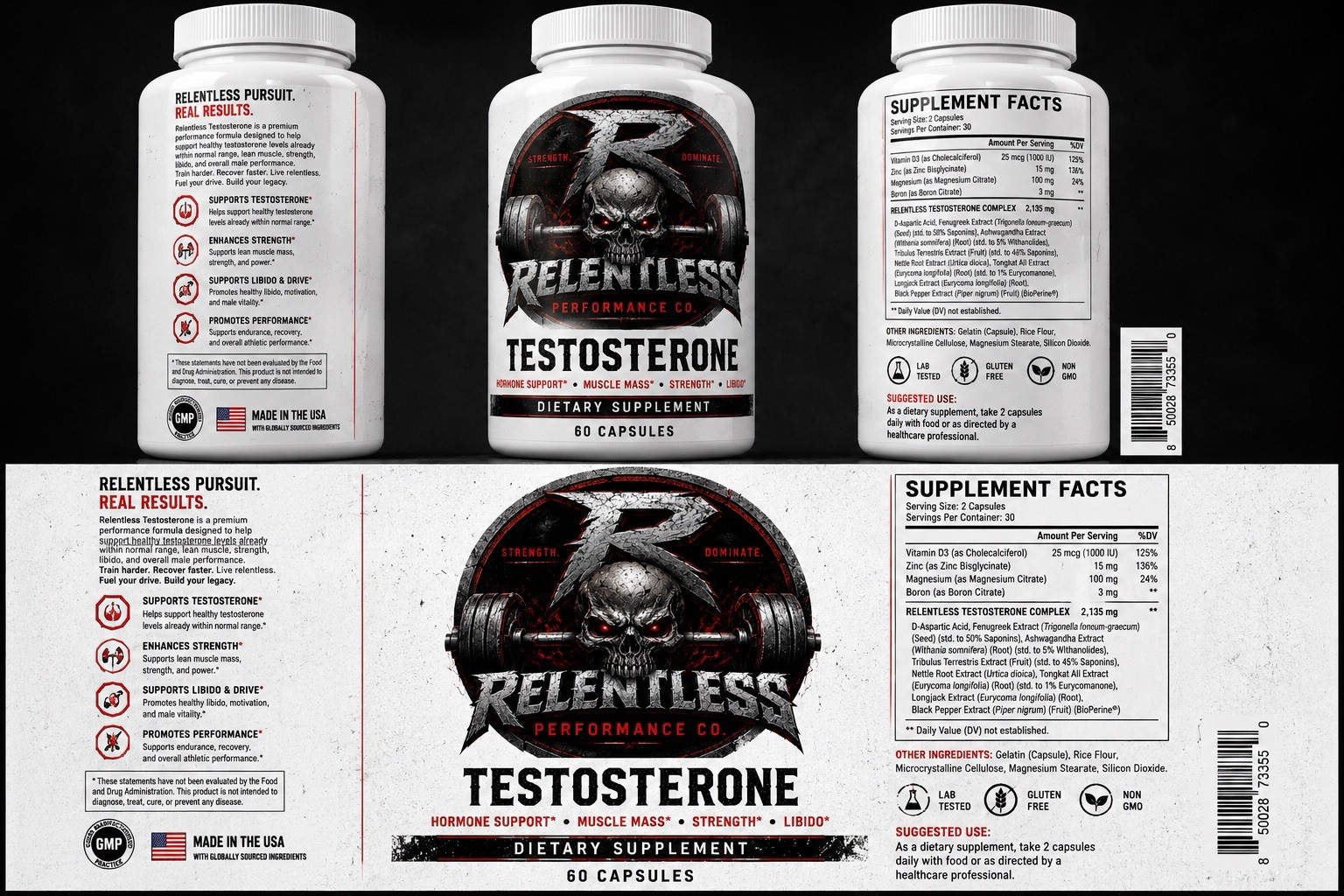 Relentless Performance Testosterone Booster Capsules 60 ct for Men