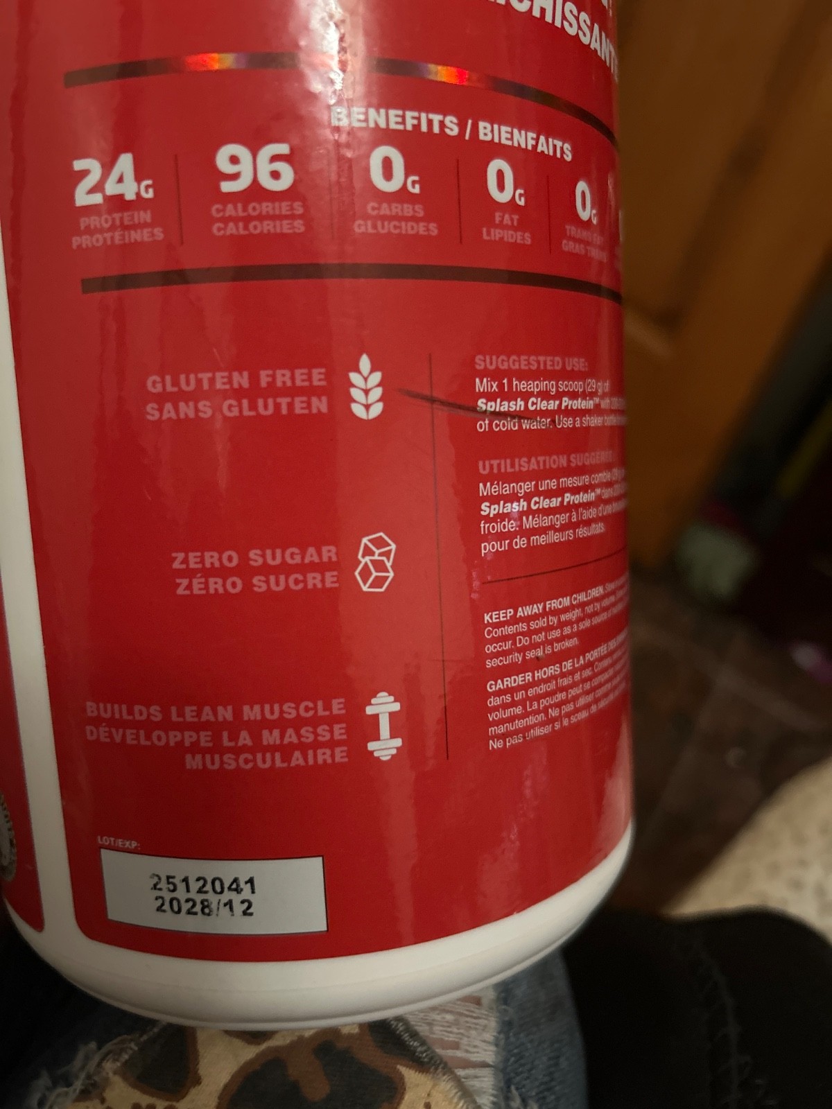 SPLASH (clear whey protein isolate) red raspberry ,24 G protein