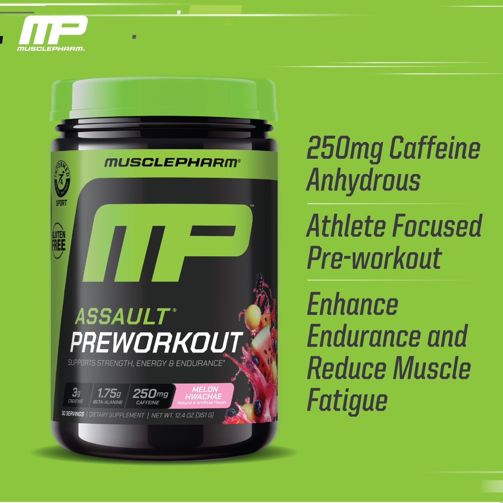 MusclePharm Assault Energy & Strength Pre Workout – 30 Servings, Melon Hwachae