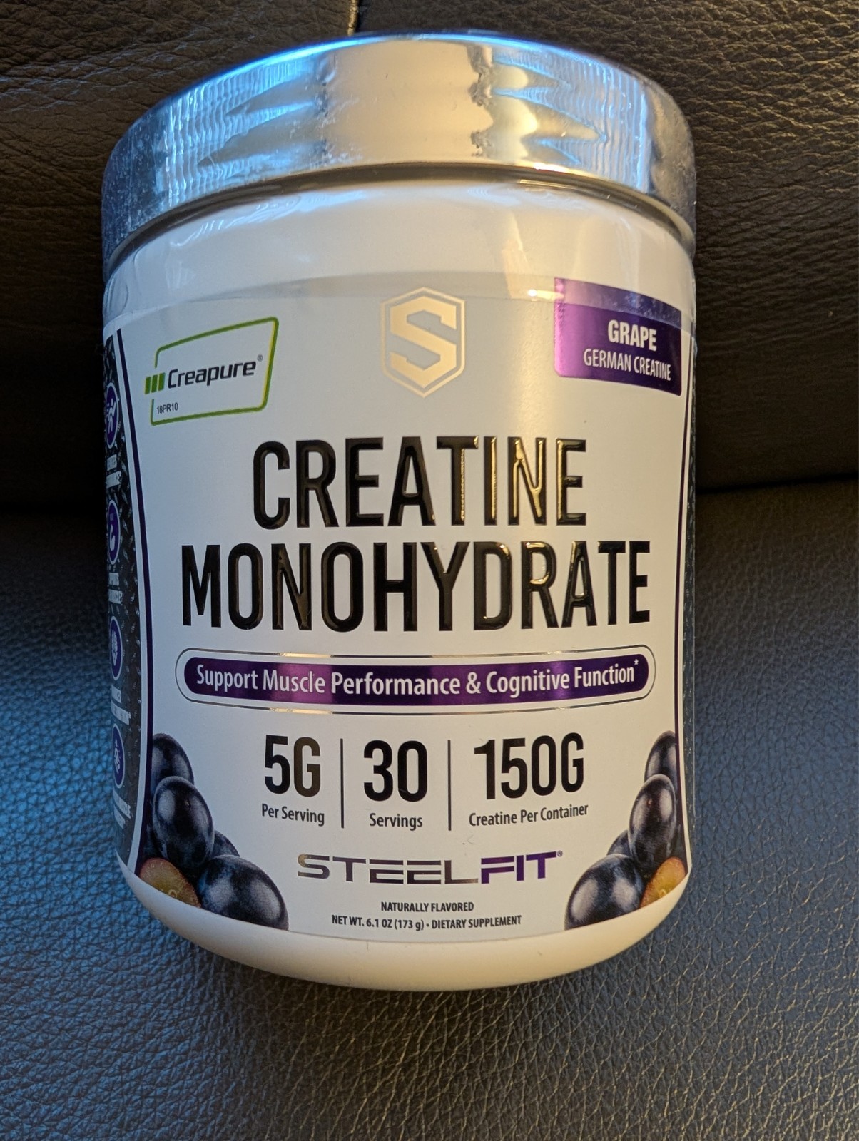 SteelFit Creapure Pure Creatine Monohydrate Powder, Grape, Made in the USA, 150g