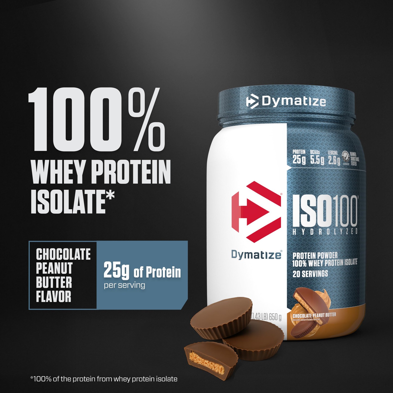 Dymatize ISO100 Whey Isolate Chocolate Peanut Butter 20 Servings 25g Protein