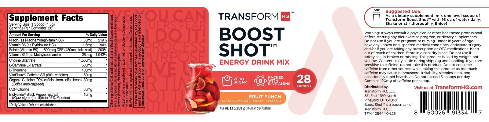 TransformHQ Everyday Boost Shot 28 Servings (Fruit Punch) – Non-GMO, Gluten-Free