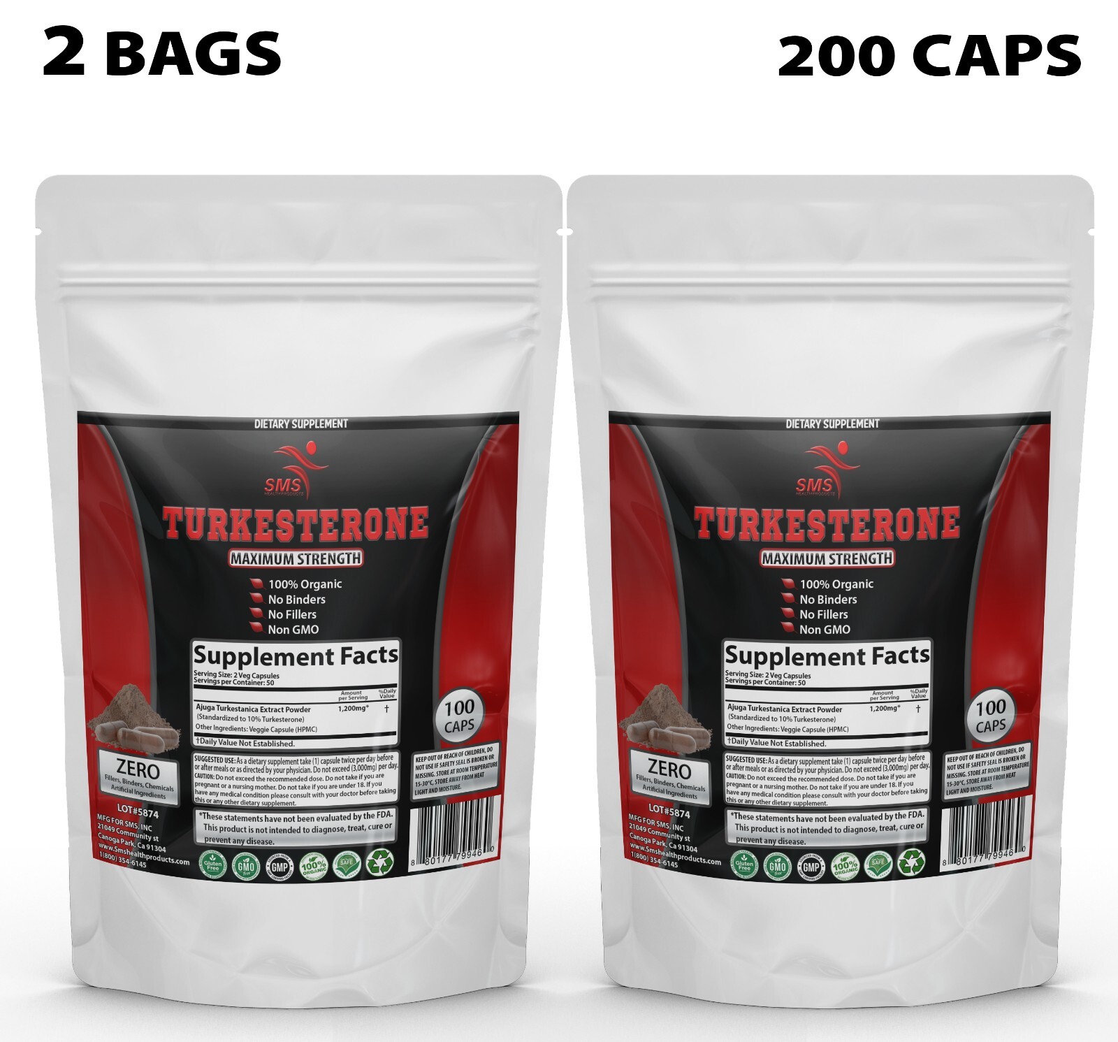 AJUGA TURKESTANICA 10% TURKESTERONE Organic High Potency Extract 200 Caps