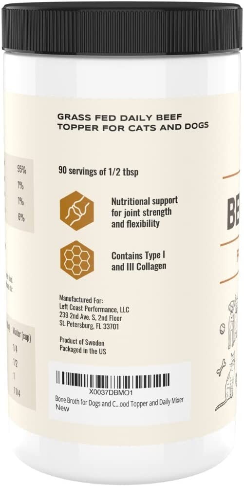 Left Coast Beef Bone Broth Powder for Dogs and Cats | Grass-fed Bone Broth, 8oz