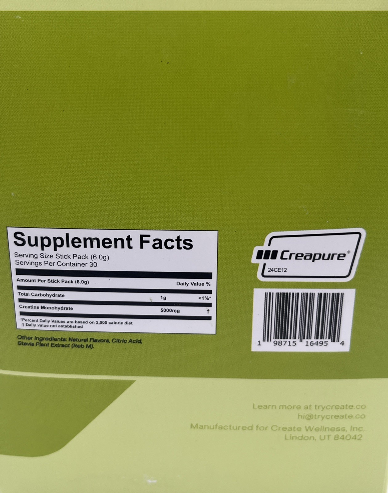 Create Creatine Monohydrate Powder Lemon Lime Dietary Supp. 30 Packs. EXP : 8/27