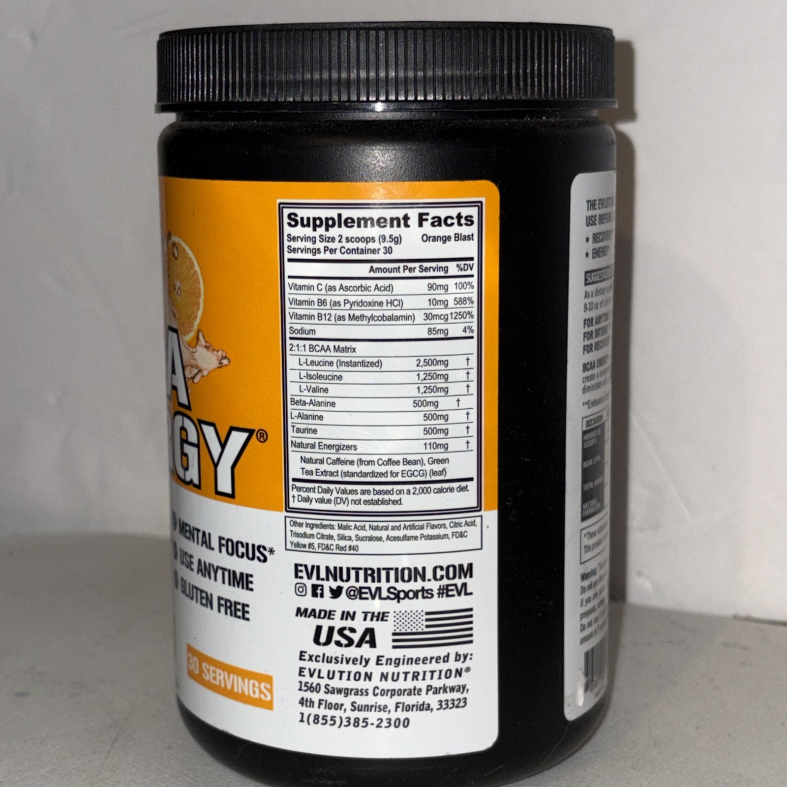 Evlution Nutrition BCAA Energy Recovery 30 Servings Orange Blast Exp6/26 Limited