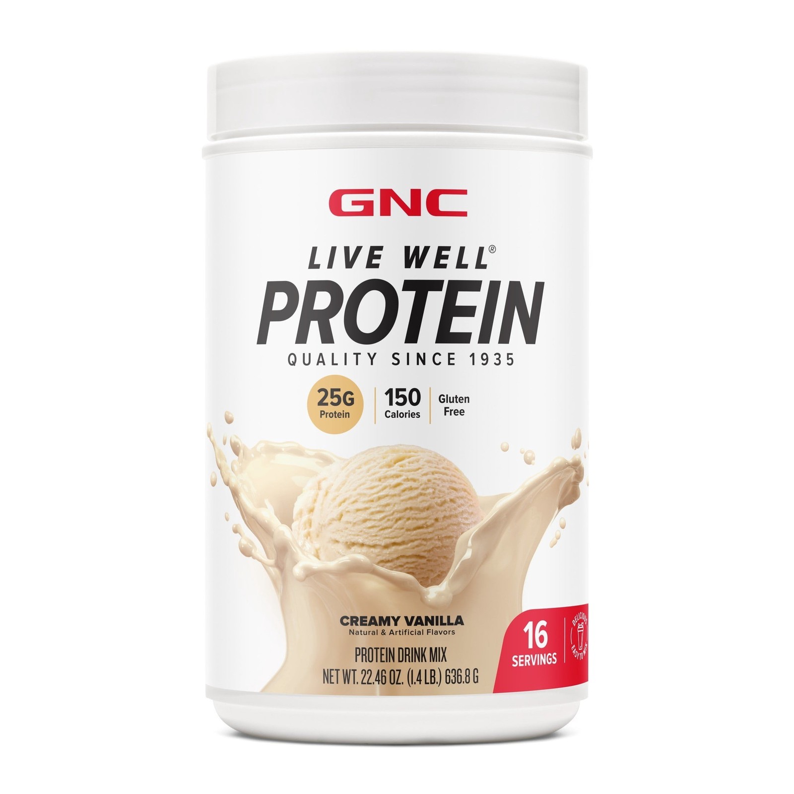 GNC Live Well Protein Powder, 25g Whey Protein, Rich Chocolate, Gluten Free, No