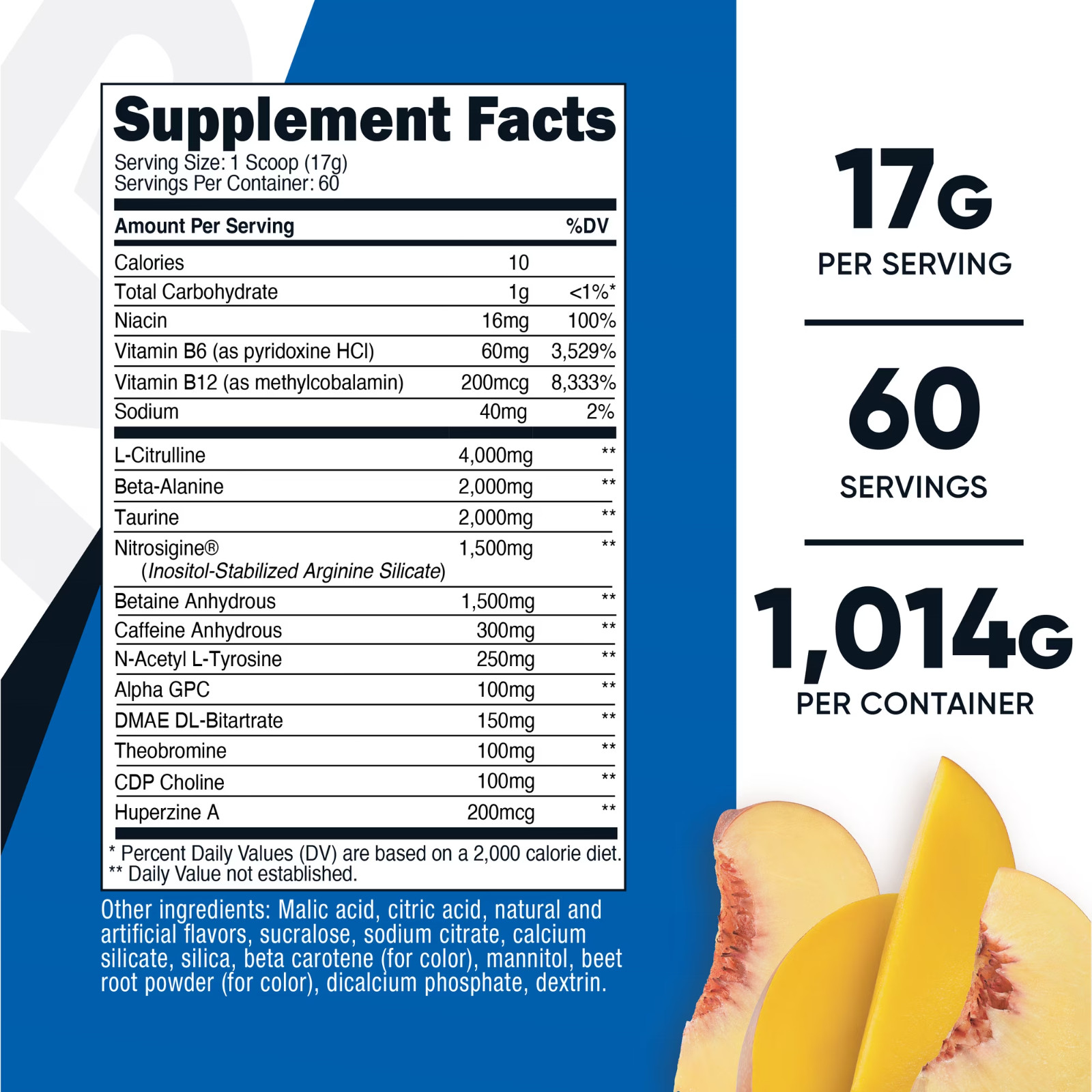 Nutricost Pre-X Xtreme Pre Workout Powder Peach Mango 60 Servings Non-GMO