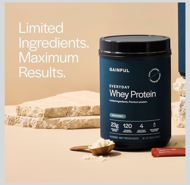Gainful Everyday Whey Protein Powder, 23g Protein Serving, Unflavored, 1/27