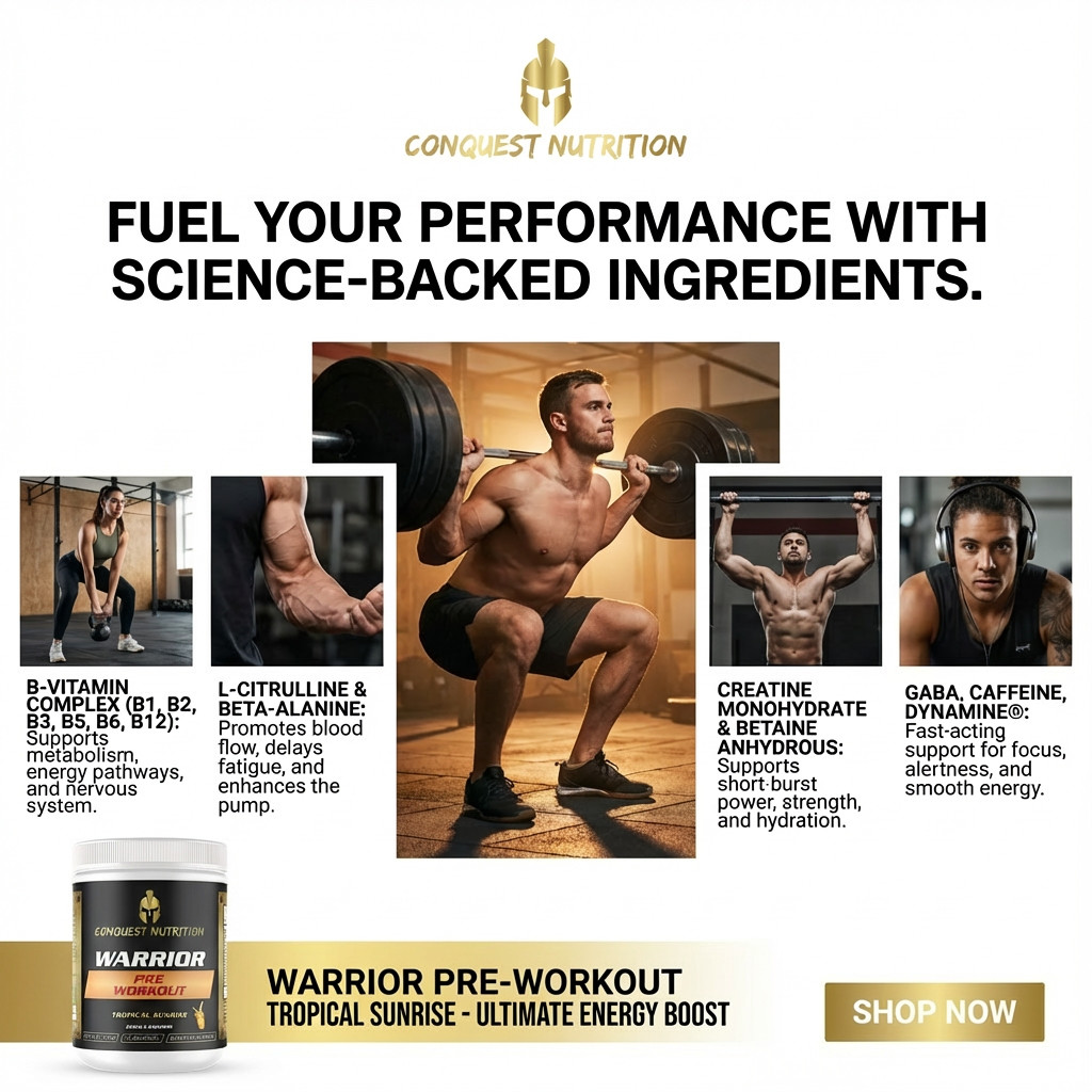 Conquest Warrior Pre Workout Tropical Sunrise 30 Servings Energy Focus Pump