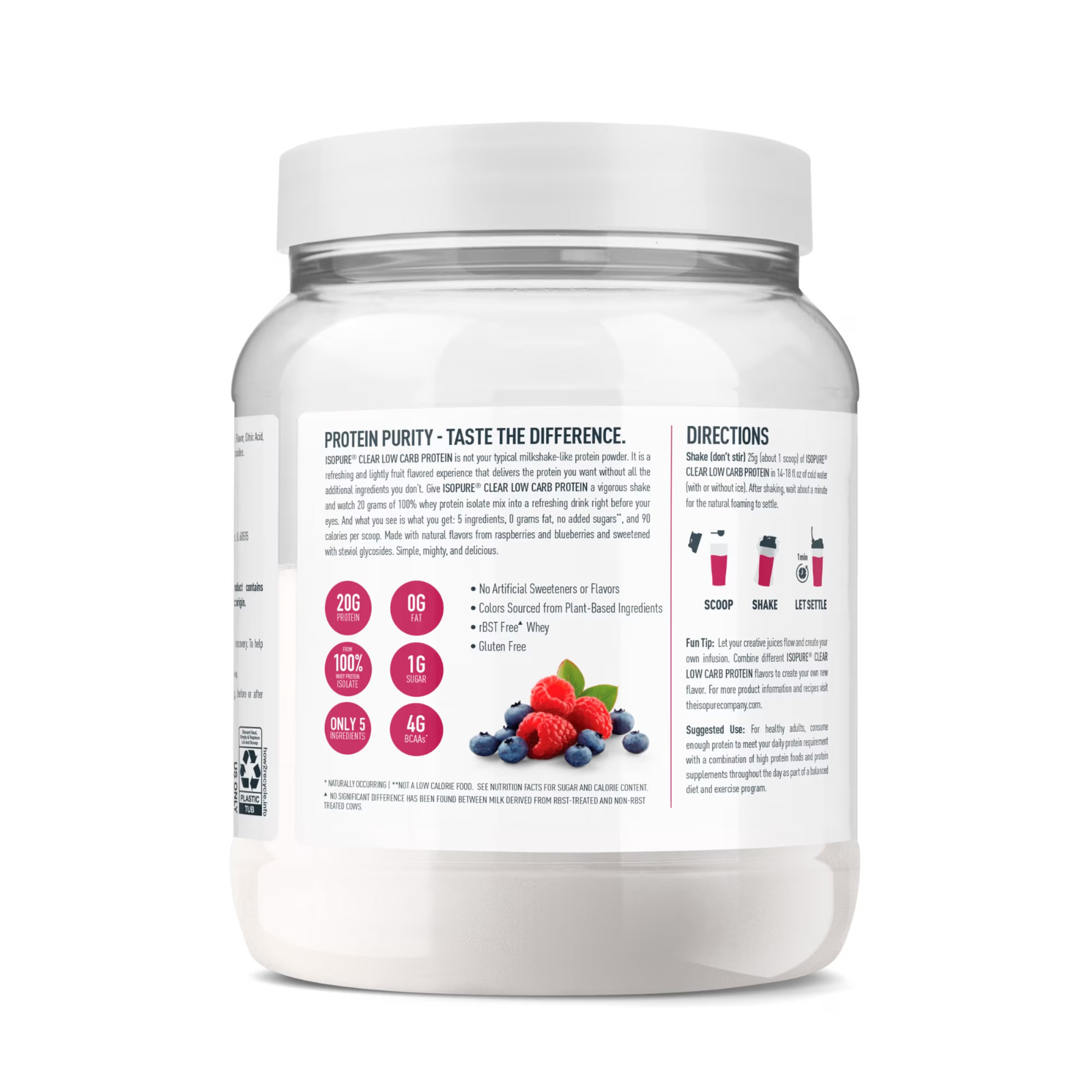 Isopure Clear Low Carb 100% Whey Protein Isolate Powder Mixed Berry, 20g Protein
