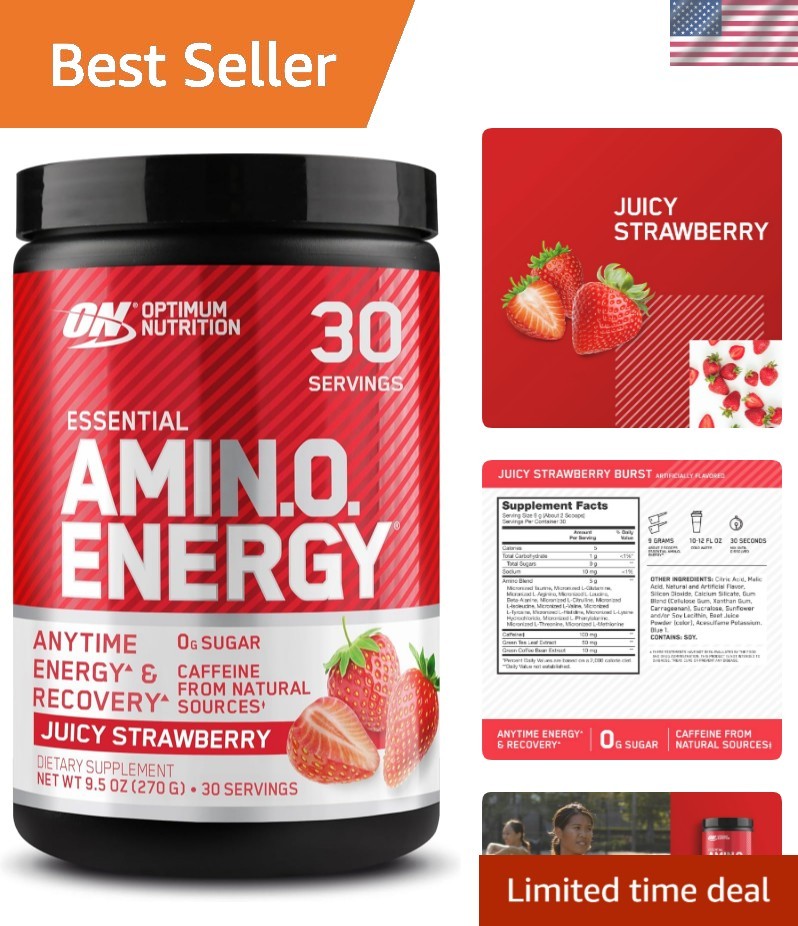 Amino Energy Pre Workout Powder with BCAA – Juicy Strawberry Burst, 30 Servings