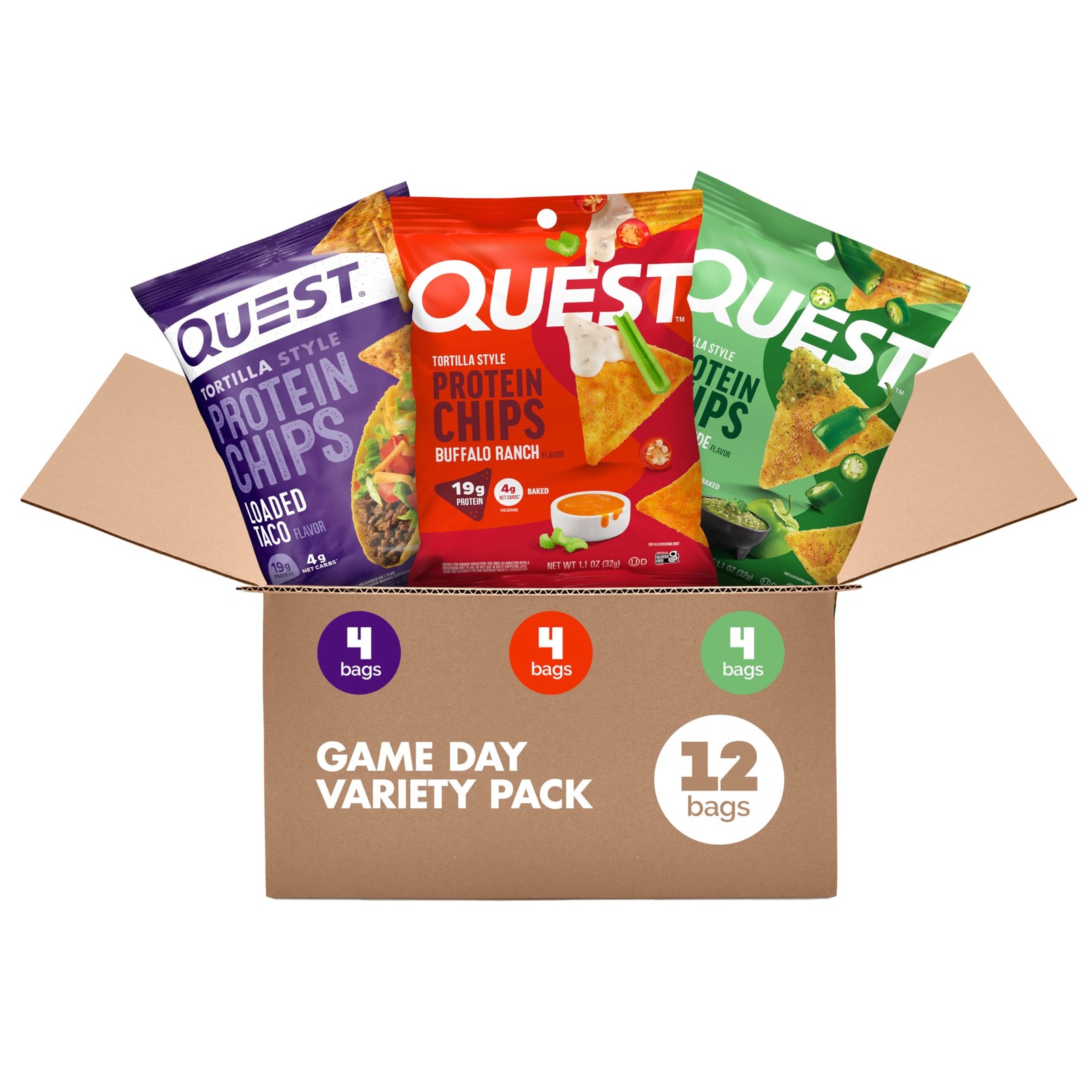 Quest Nutrition Game Day Protein Chips Variety Pack, Buffalo Ranch, Salsa Verde,