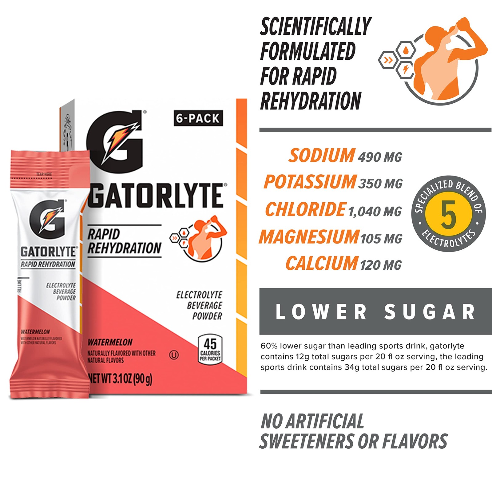 Gatorlyte Powder Watermelon Makes 20 Fl Oz Pack Of 48