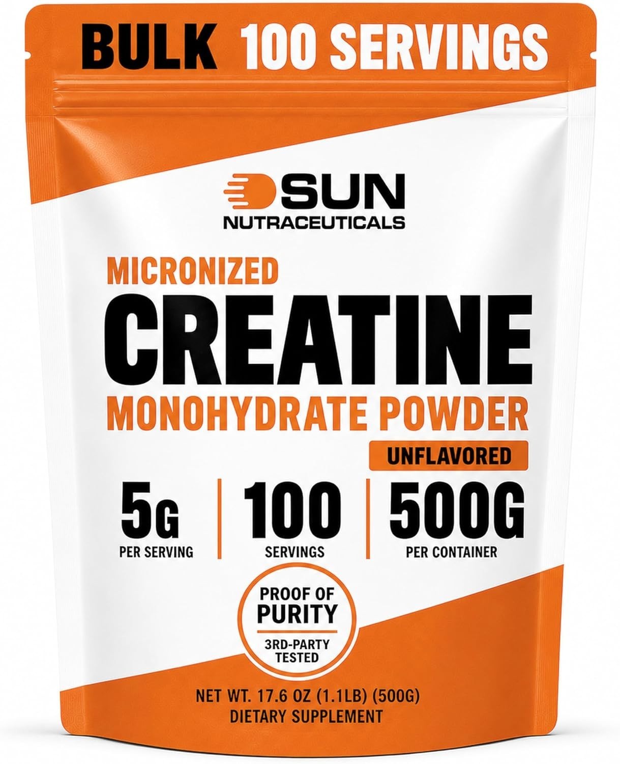 Micronized Creatine Monohydrate Powder 500g (1.1lbs,100 Servings) – Bulk Creatin