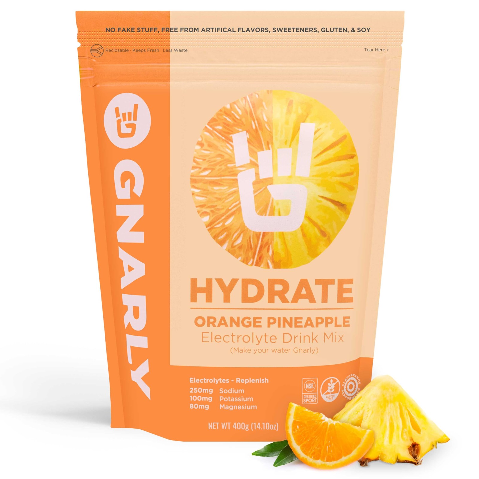 Gnarly Nutrition Hydrate Electrolyte Powder Orange Pineapple Exercise Hydration