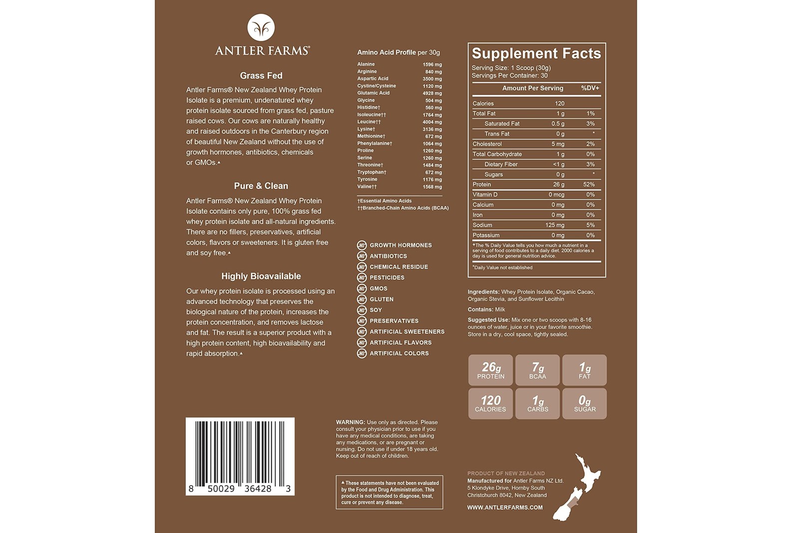Antler Farms – 100% Grass Fed New Zealand Whey Protein 2 Pound (Pack of 1)