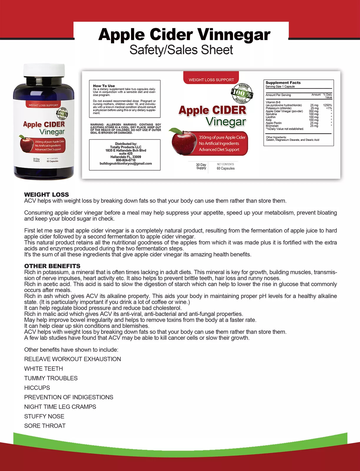 Amino Acid BCAA Muscle Support Supplement Apple Cider Vinegar Weight Management
