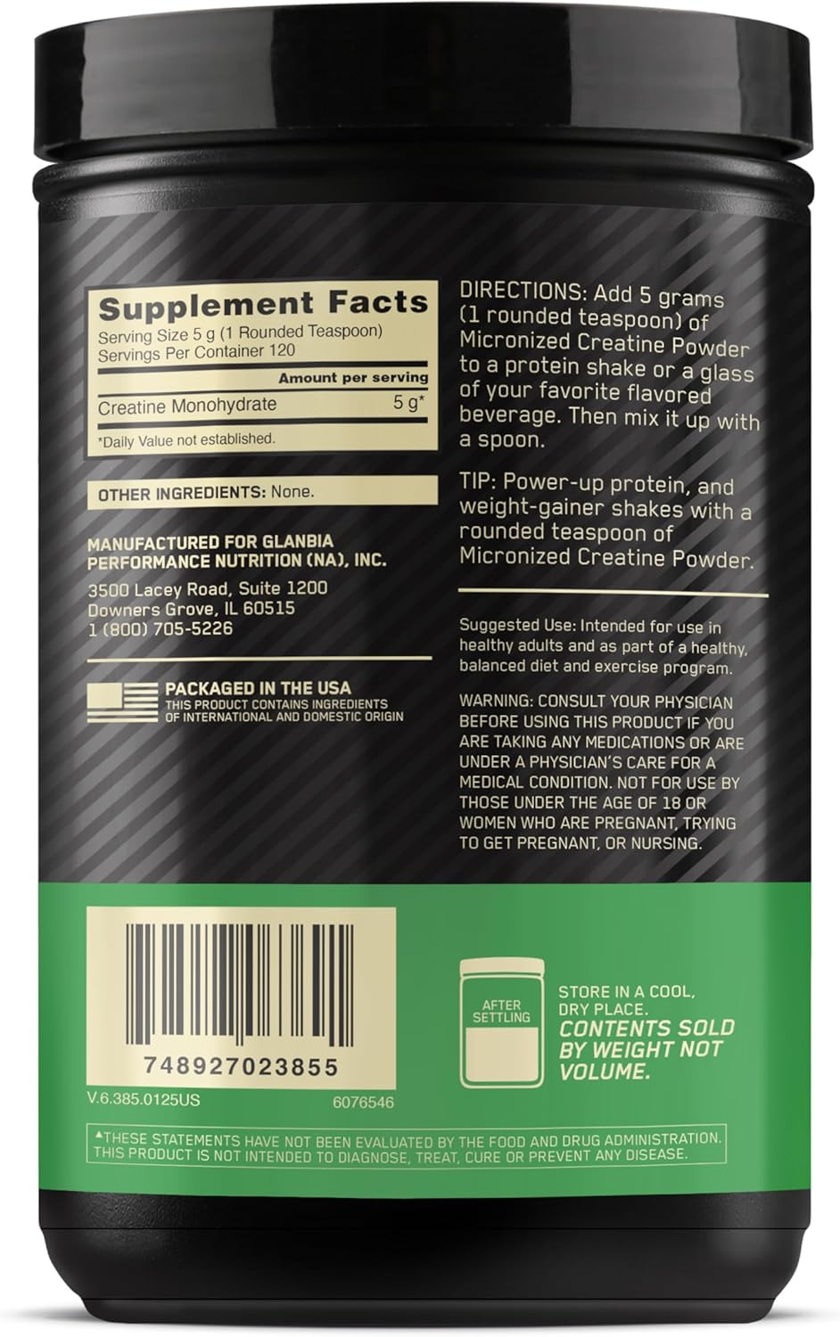 Micronized Creatine Monohydrate Powder, Unflavored, 120 Servings, 600 Grams (…