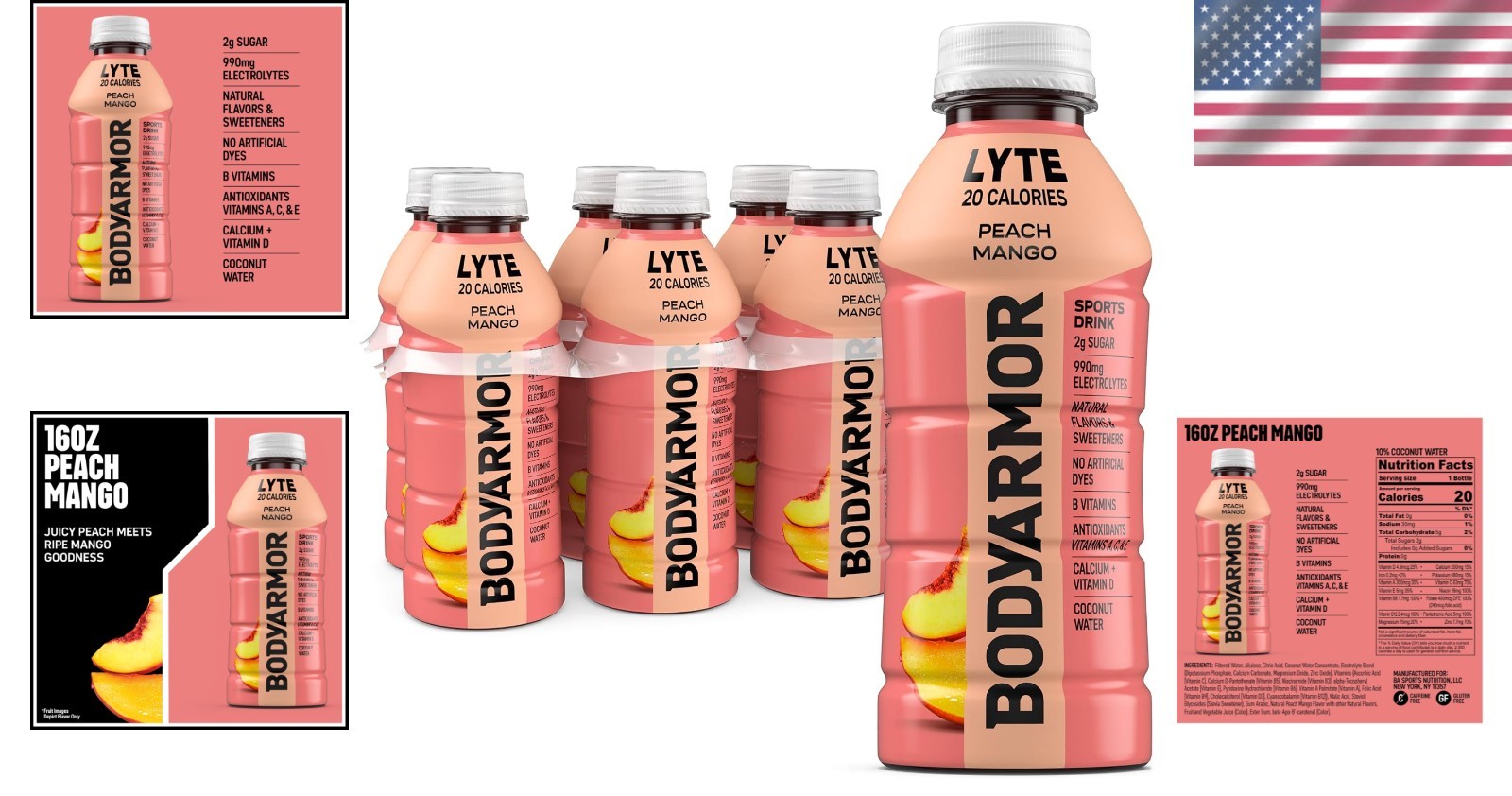 Natural Lyte Sports Drink, Peach Mango Flavor – Hydration Without Guilt 6 Pack