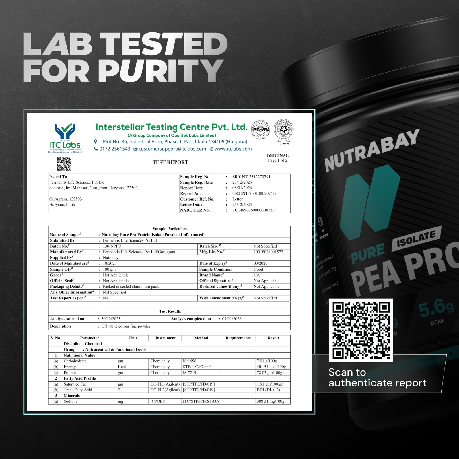 Nutrabay Pea Protein Isolate Plant Protein Unflavoured 500g