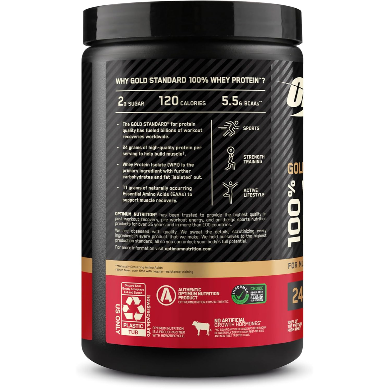 Optimum Nutrition Gold Standard 100% Whey Protein Powder, Cinnamon Roll, 0.68 Po