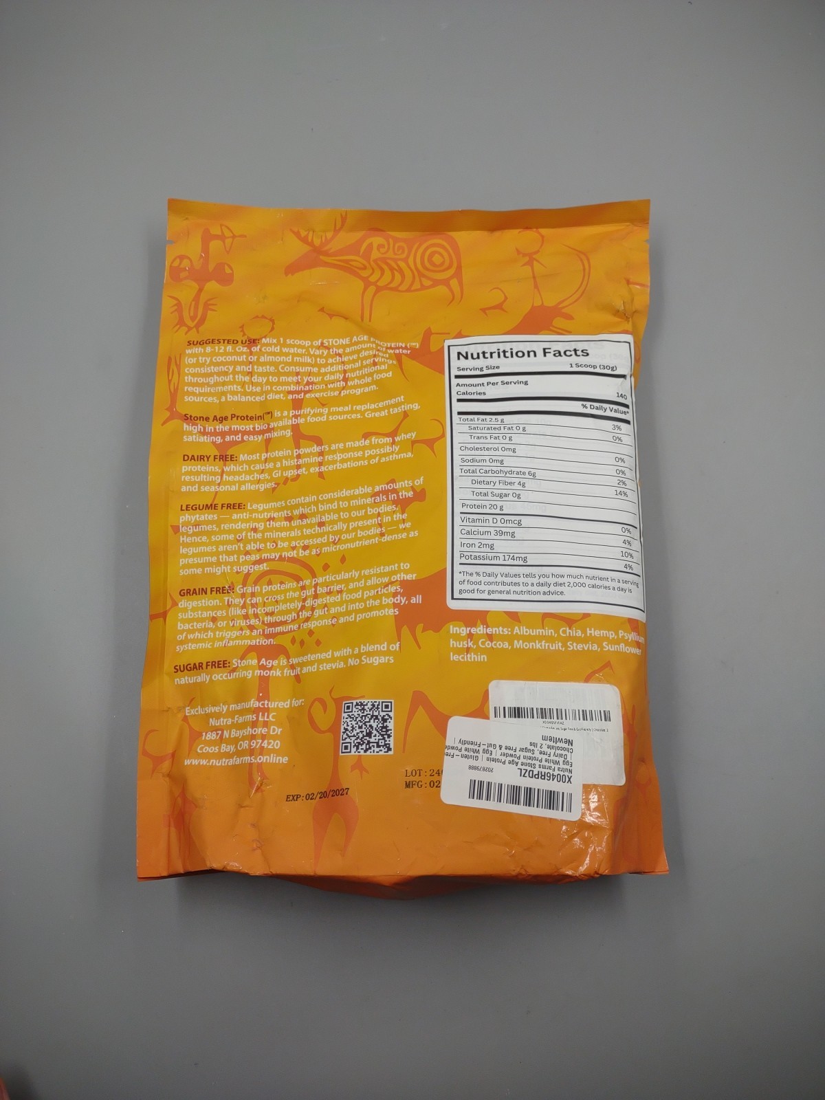 Nutra-Farms Stone Age Protein Powder ~ Chocolate ~ 2 lbs ~ Expires 02/20/2027