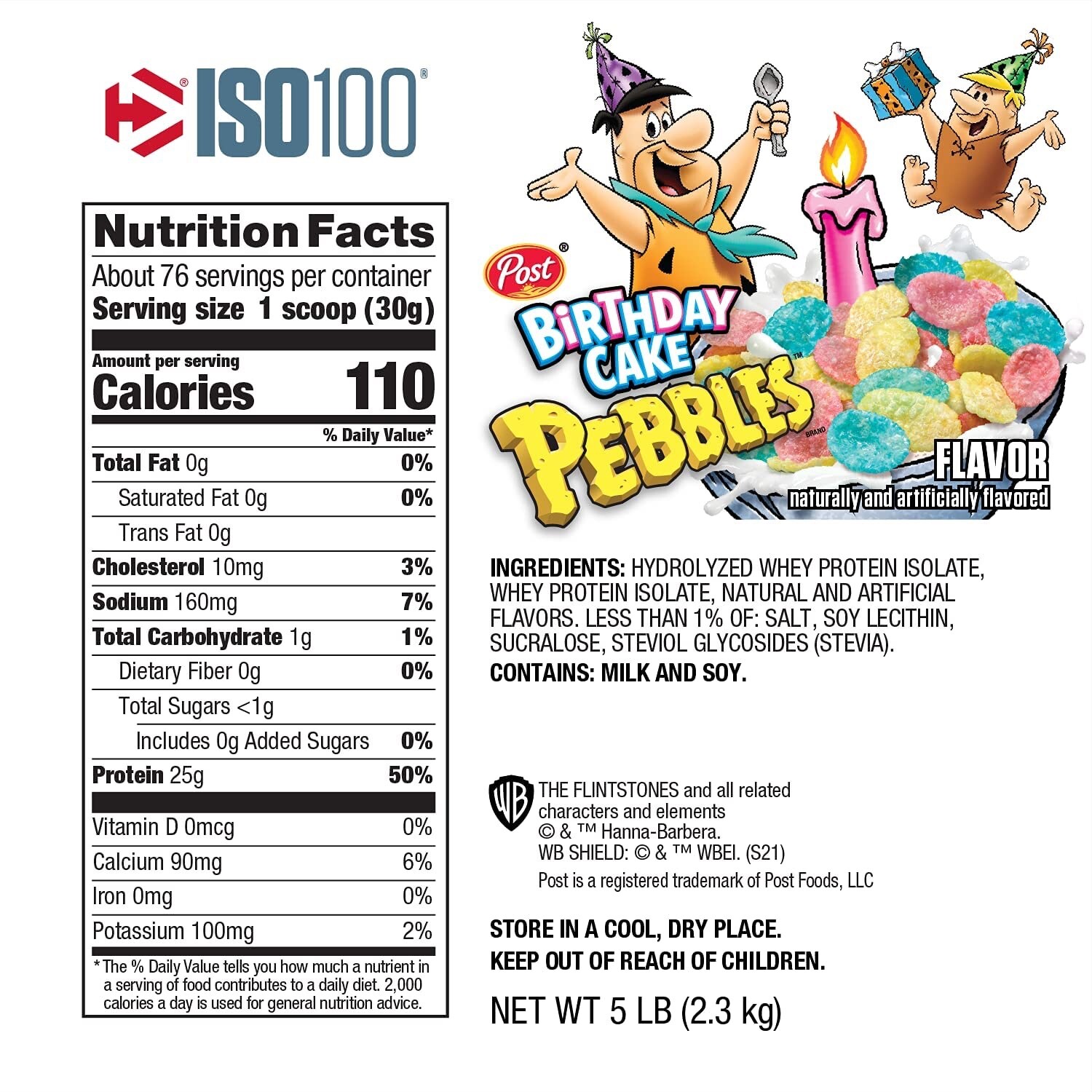 Dymatize ISO100 Hydrolyzed Protein Powder 100% Whey Birthday Cake Pebbles, 5 lb