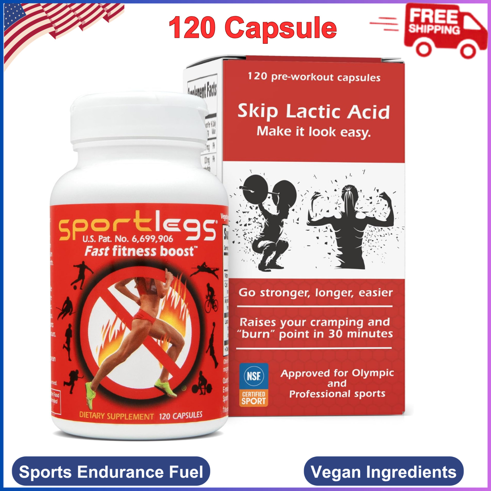 Fast Fitness Boost Pre Workout For Men & Women, Lactic Acid Supplement 120 Count