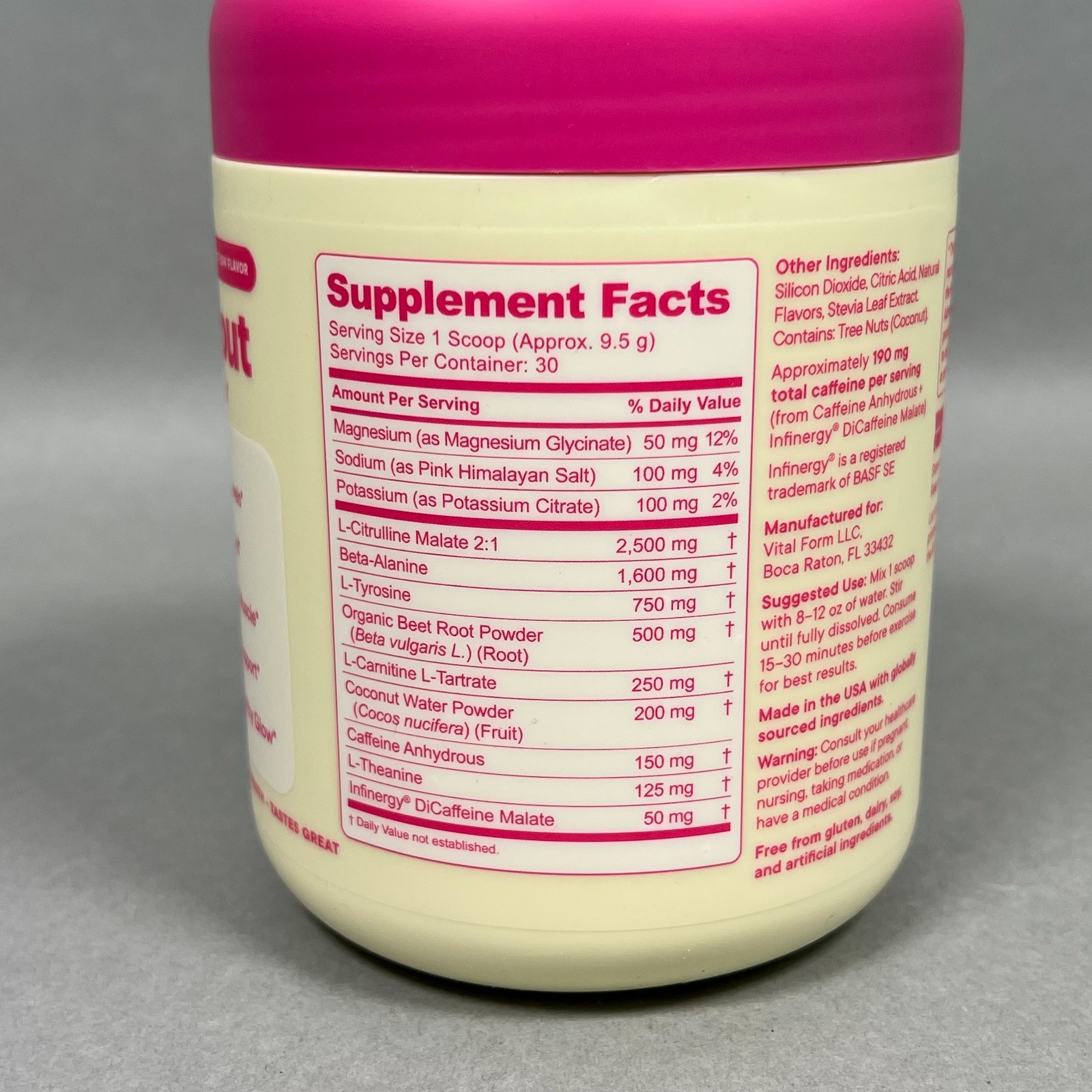 VitalForm Women’s Pre Workout Powder Raspberry Dragonfruit Sugar-Free Vegan 2028