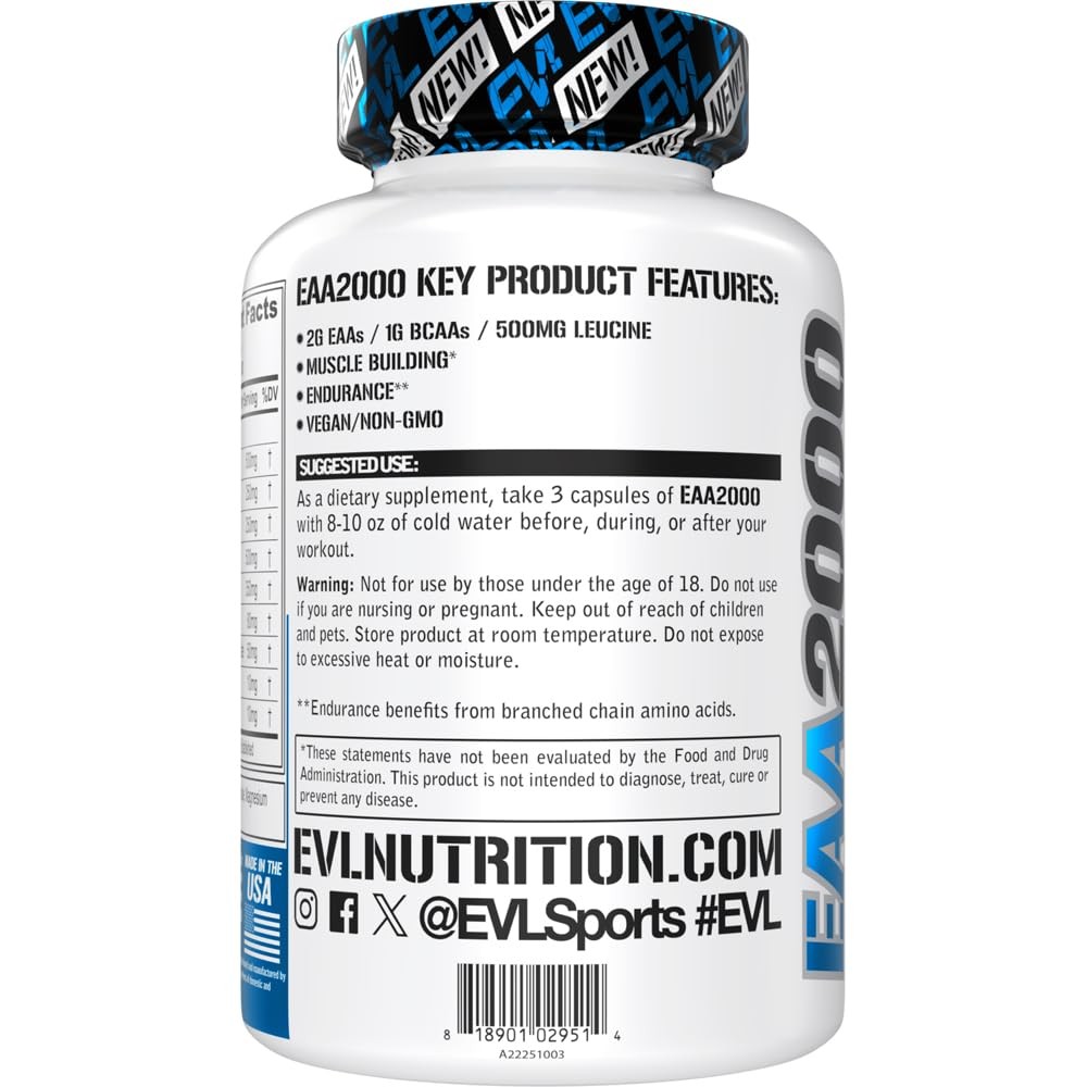 BCAA EAA Essential Amino Acids Capsules – EAA Supplement for Pre & Post Workout