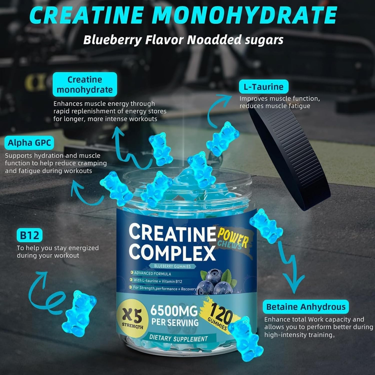 Creatine Monohydrate Gummies Strength & Athletic Performance 6.5g 120 Gummy USA