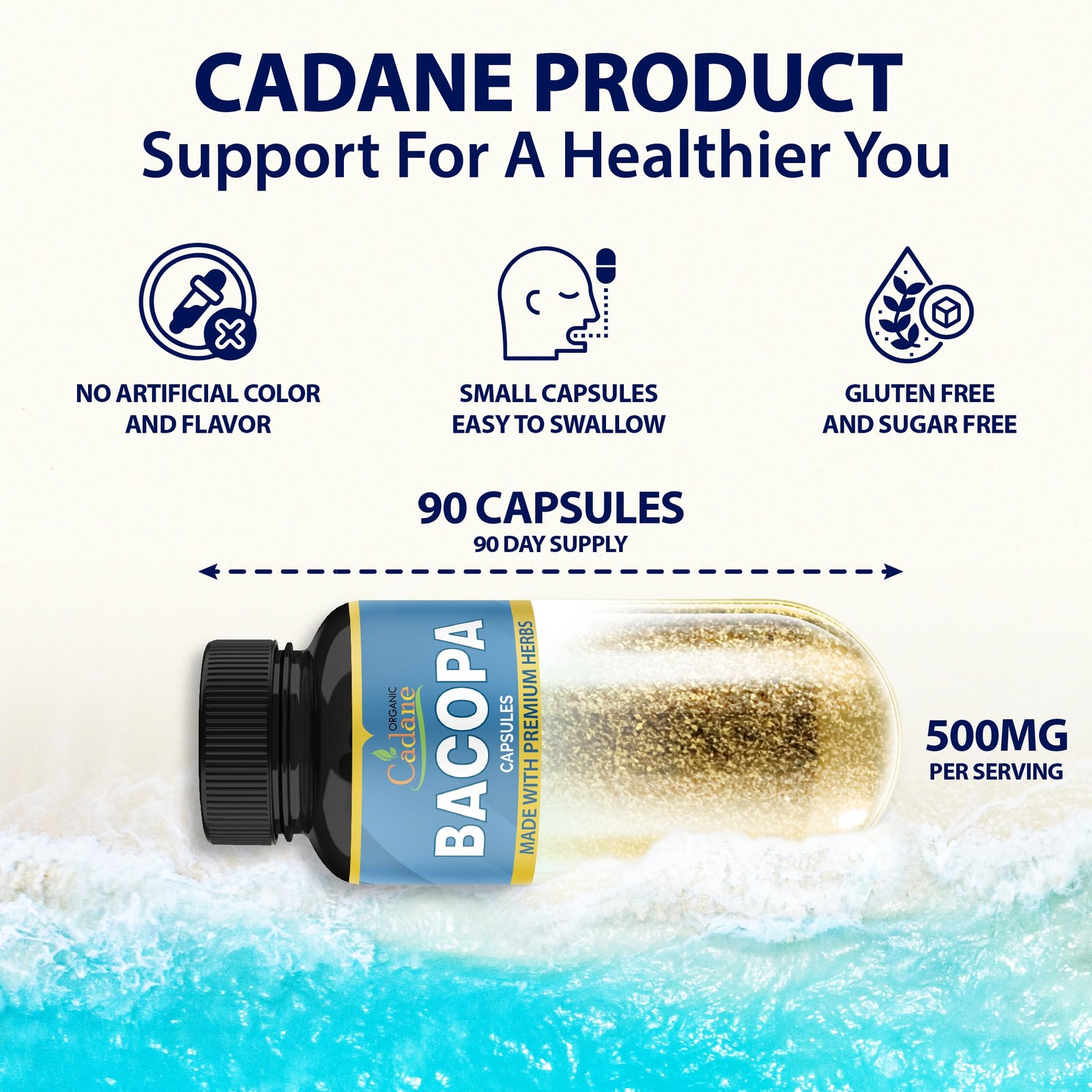 Organic Cadane Bacopa Monnieri Supplement – Blended with 90 Count (Pack of 1)