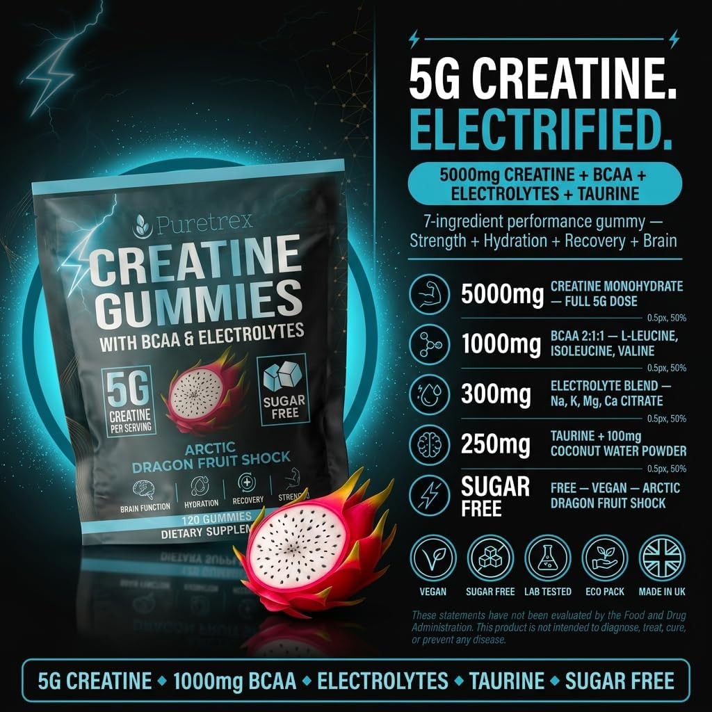 Creatine Gummies Sugar Free Arctic Dragon Fruit 5G per Serving 120 Count