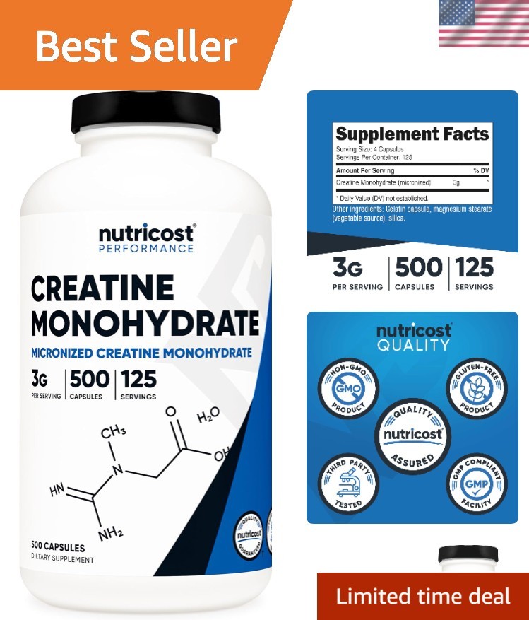 Unflavored Micronized Creatine 750mg Capsules – 500 Count for Fitness Excellence